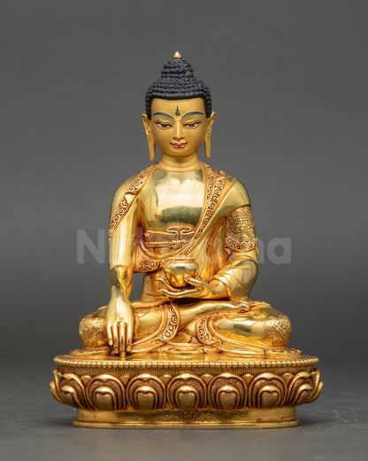 Shakyamuni Buddha statue with gold fire-gilding and earth-touching mudra from Nepal