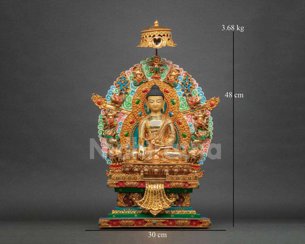 Multi-Color Shakyamuni Buddha Statue on Throne – Meditation Altar Piece