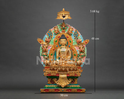 Multi-Color Shakyamuni Buddha Statue on Throne – Meditation Altar Piece