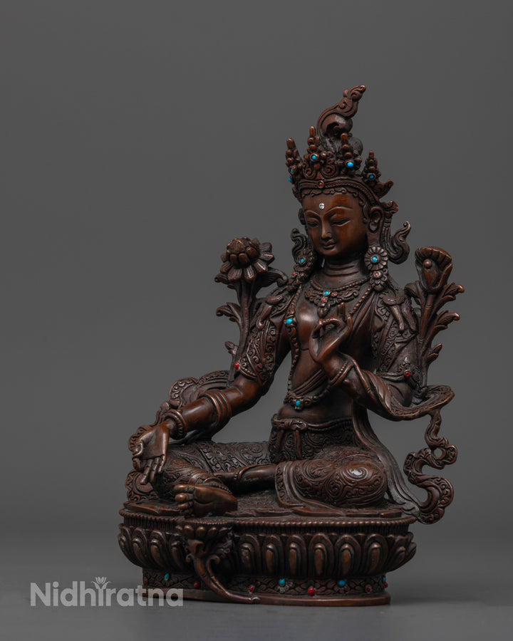 Oxidized Green Tara Statue: Perfect for Meditation