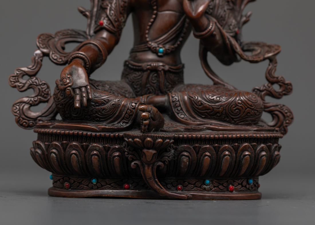 Oxidized Green Tara Statue: Perfect for Meditation