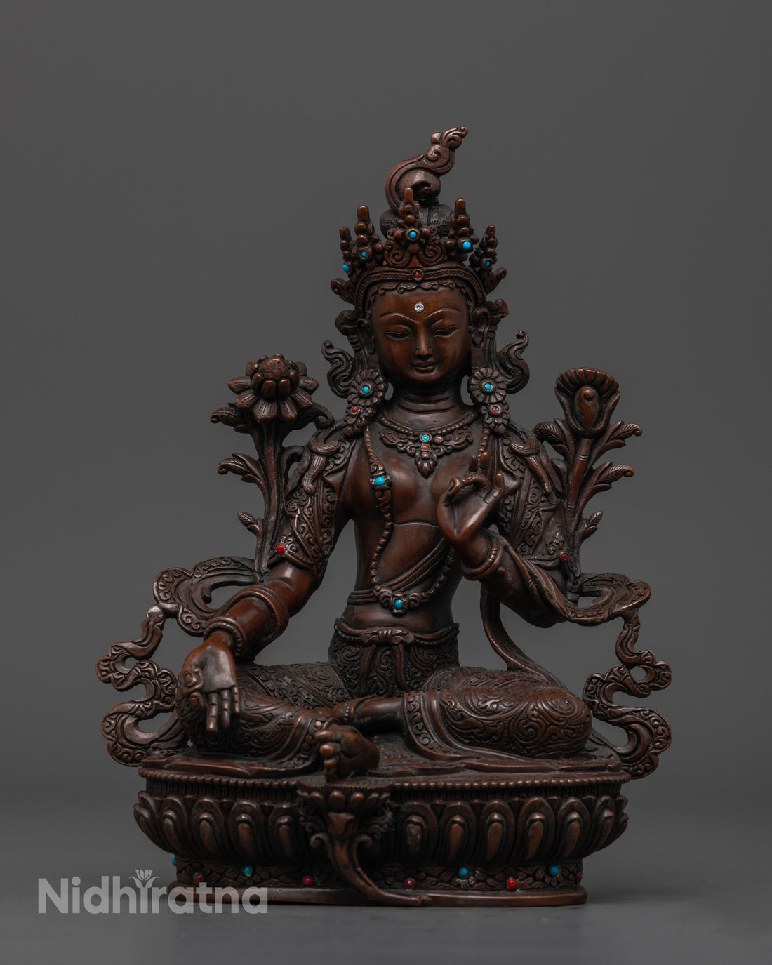 Oxidized Green Tara Statue: Perfect for Meditation