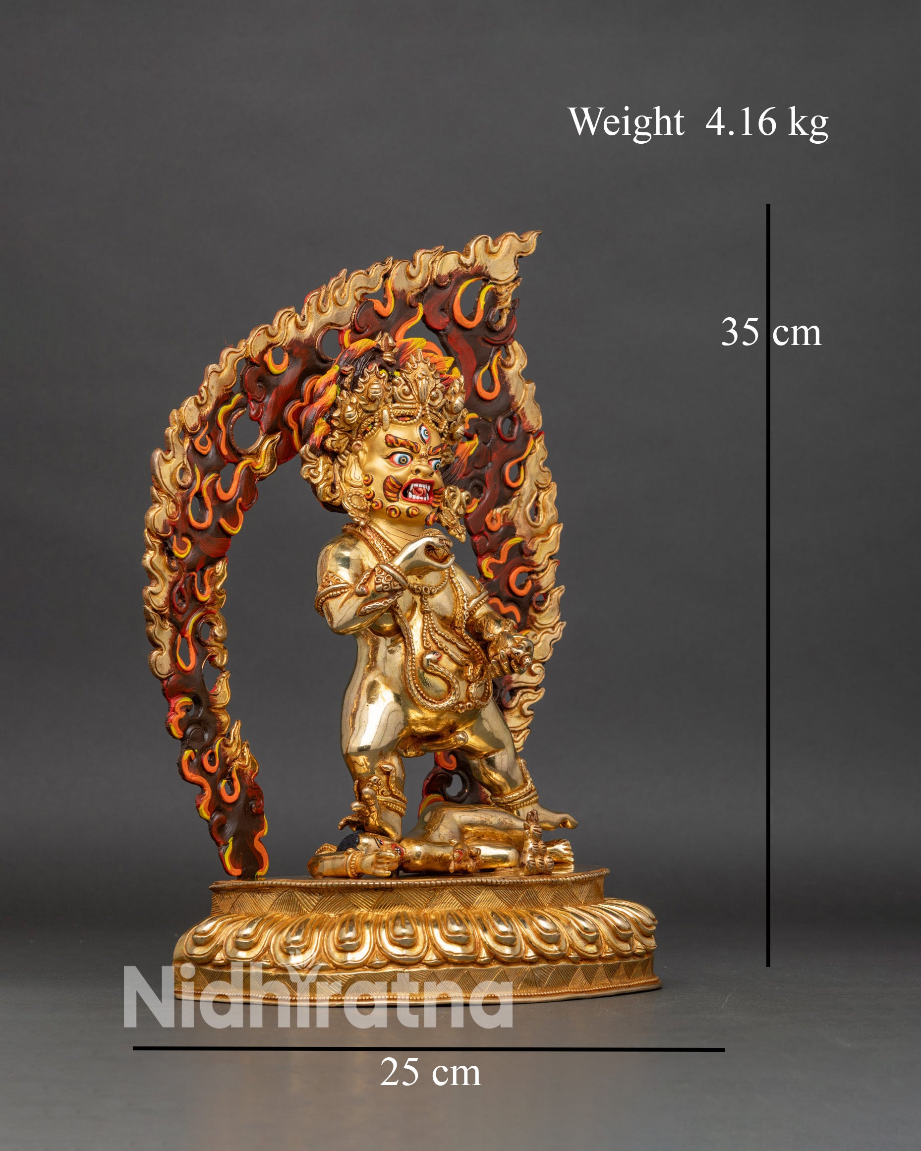 Side-view-Black-Dzambhala-statue-wrathful-halo-skull-cup-mongoose-spiritual-abundance