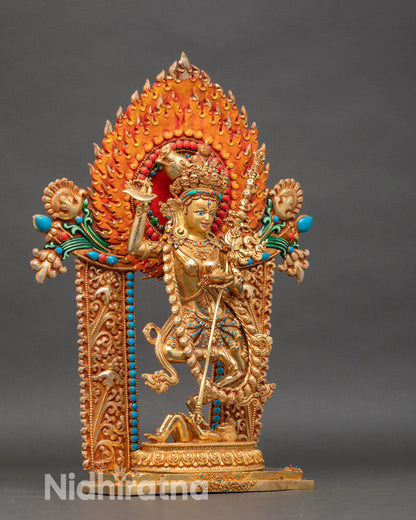 Side-view-Dorje-Phagmo-standing-on-corpse-kartika-knife-kapala-trident-throne-Tibetan-Buddhist-sculpture