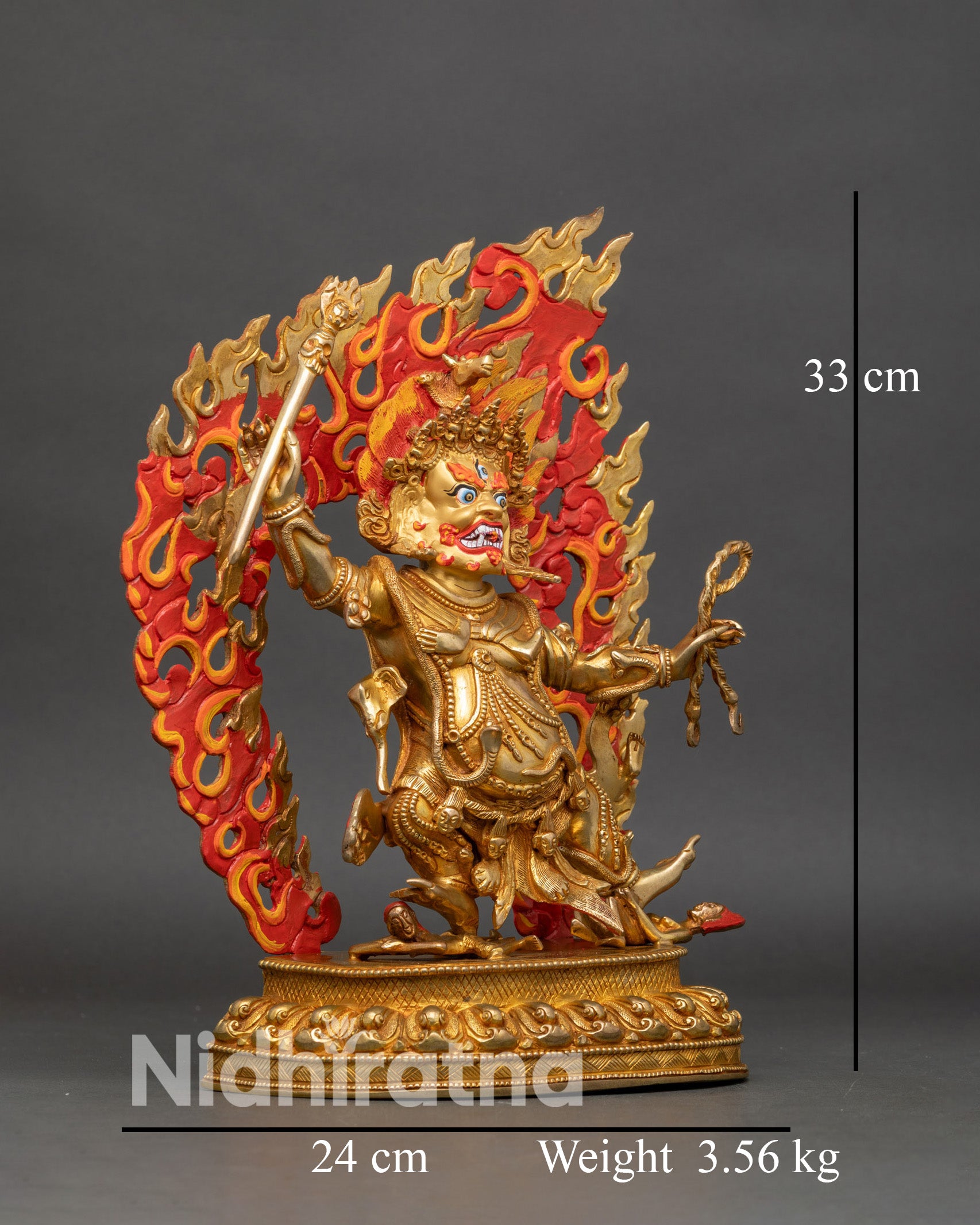 Side view of Hayagriva Statue dynamic posture lotus seat obstacles destruction spiritual strength