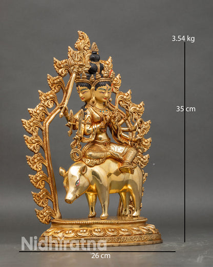 Side view of Marichi statue, riding sow multiple arms Tibetan Buddhist goddess sculpture