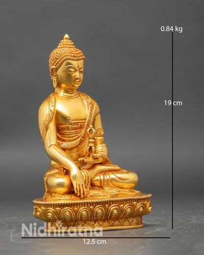 Side view of Mitrugpa statue, Bhumisparsha Mudra seated on lotus base Nepalese sculpture