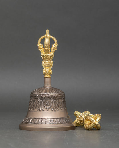 Side view of copper Vajra Dorje gold plated Buddhist ritual instrument Nepal