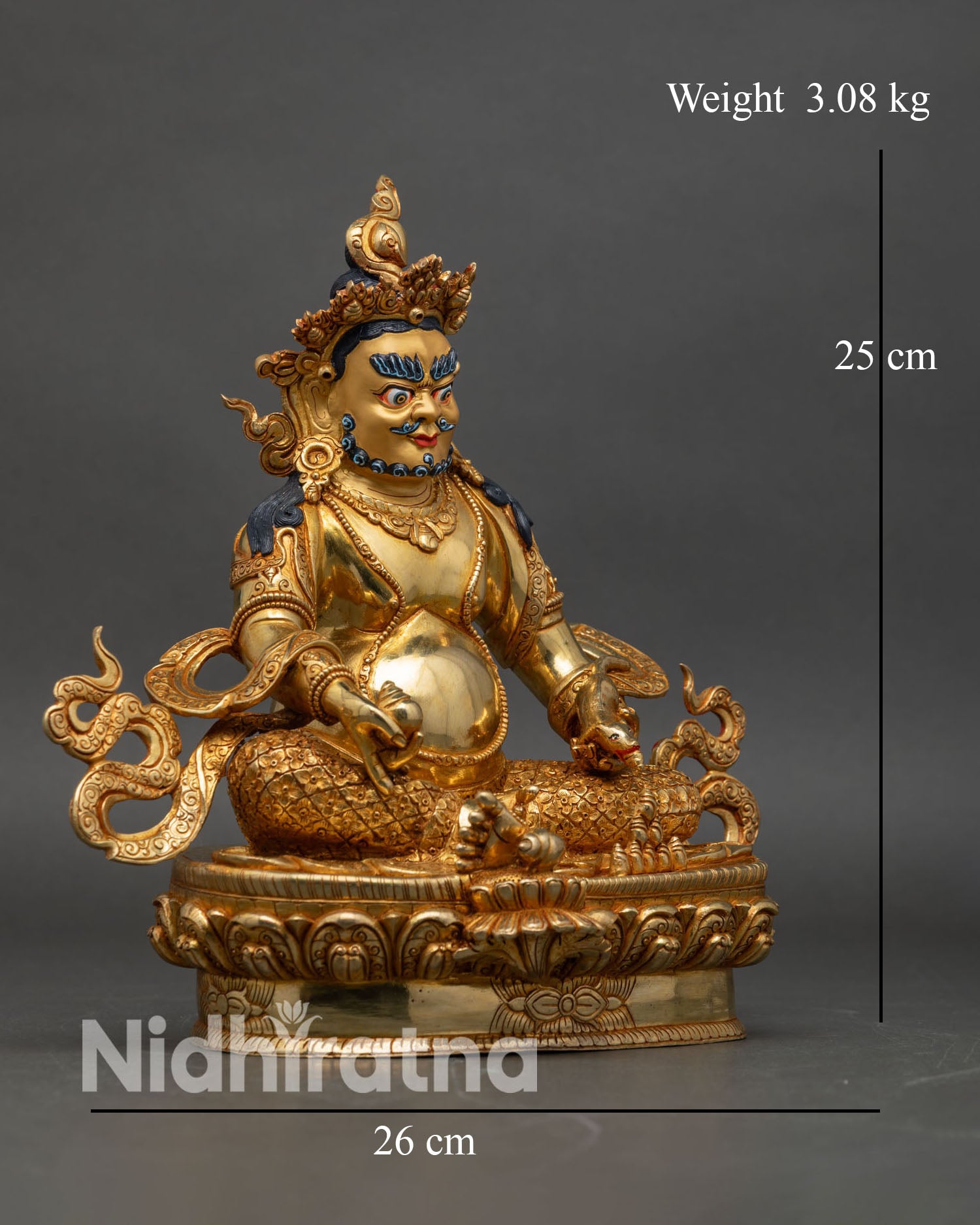 Side view of Dzambhala Statue handcrafted Newari artisan lost-wax casting method spiritual decor