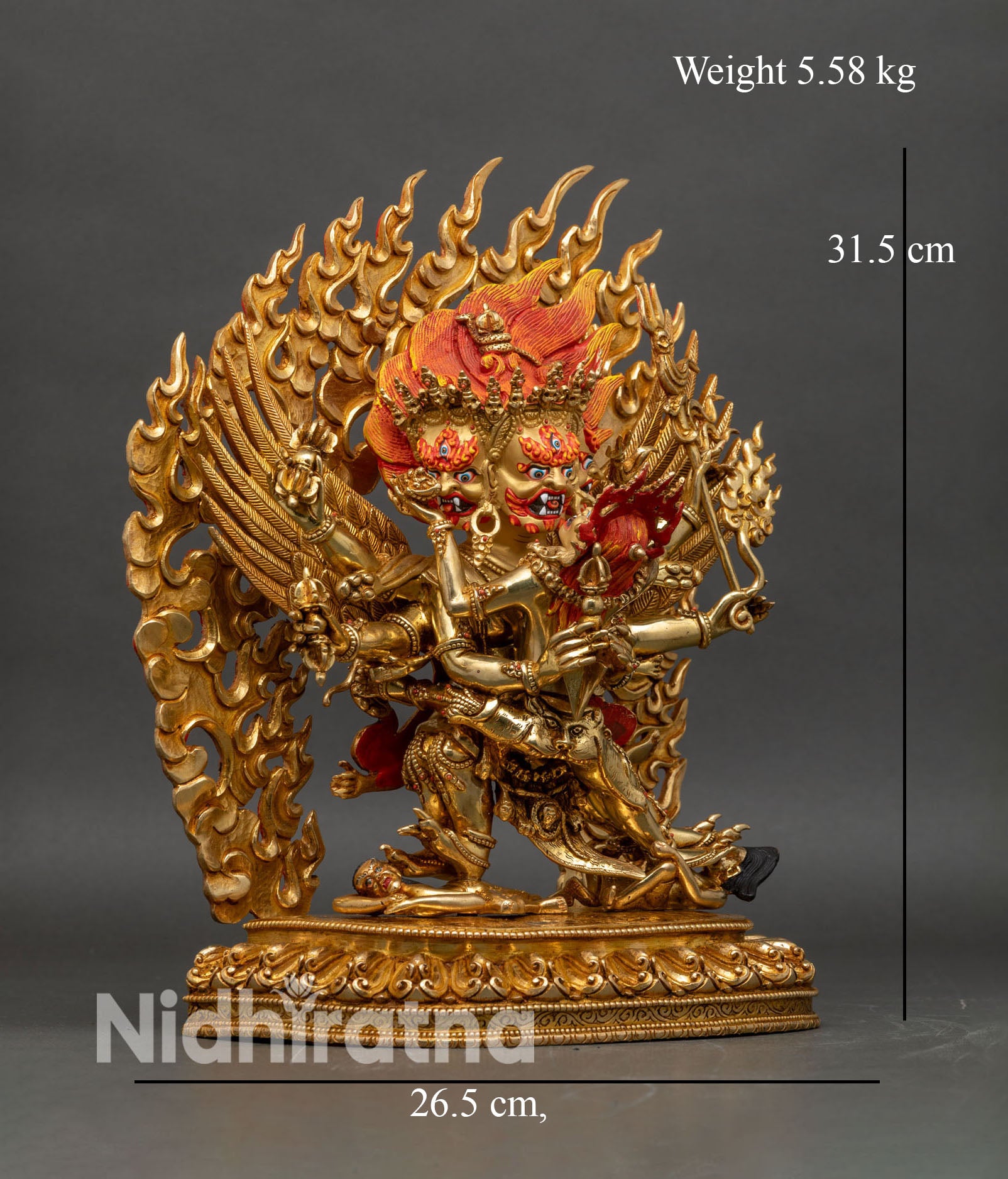 Side view of Vajrakilaya Statue consort flaming halo meditation altar spiritual protection