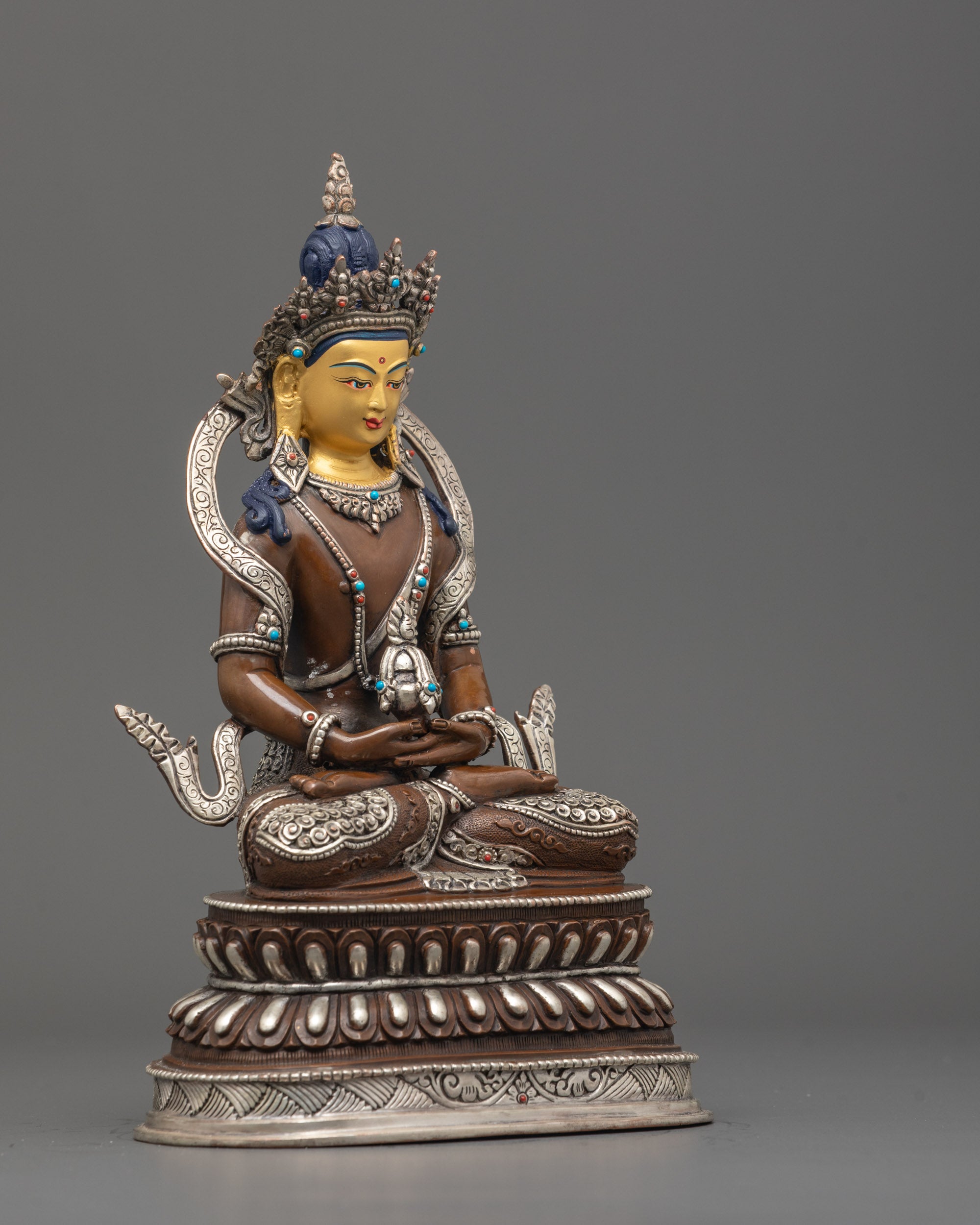 Side Angle of Amitayus Statue Seated on Double Lotus Base