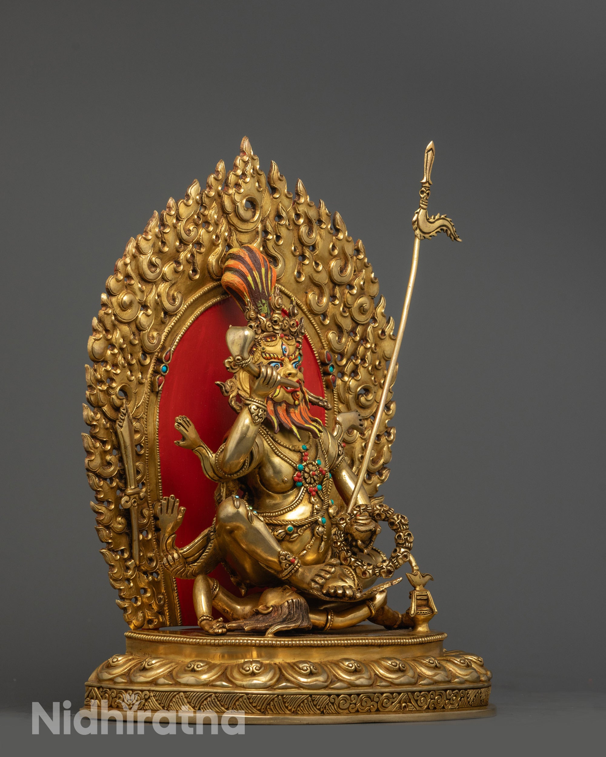 Side Angle of Brahmanrupa Mahakala Holding Skull Cup and Kangling