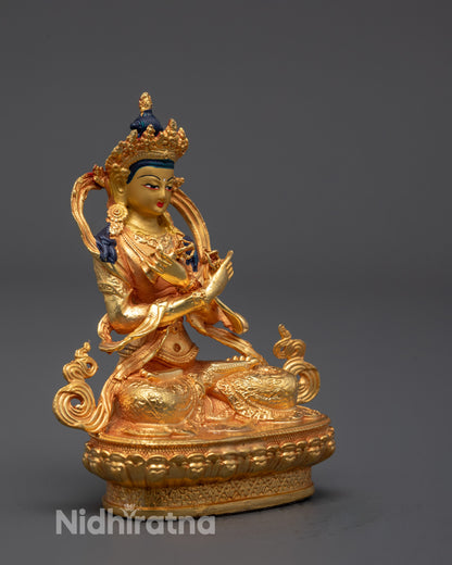 Side Angle of Copper Vajradhara Statue Holding Vajra