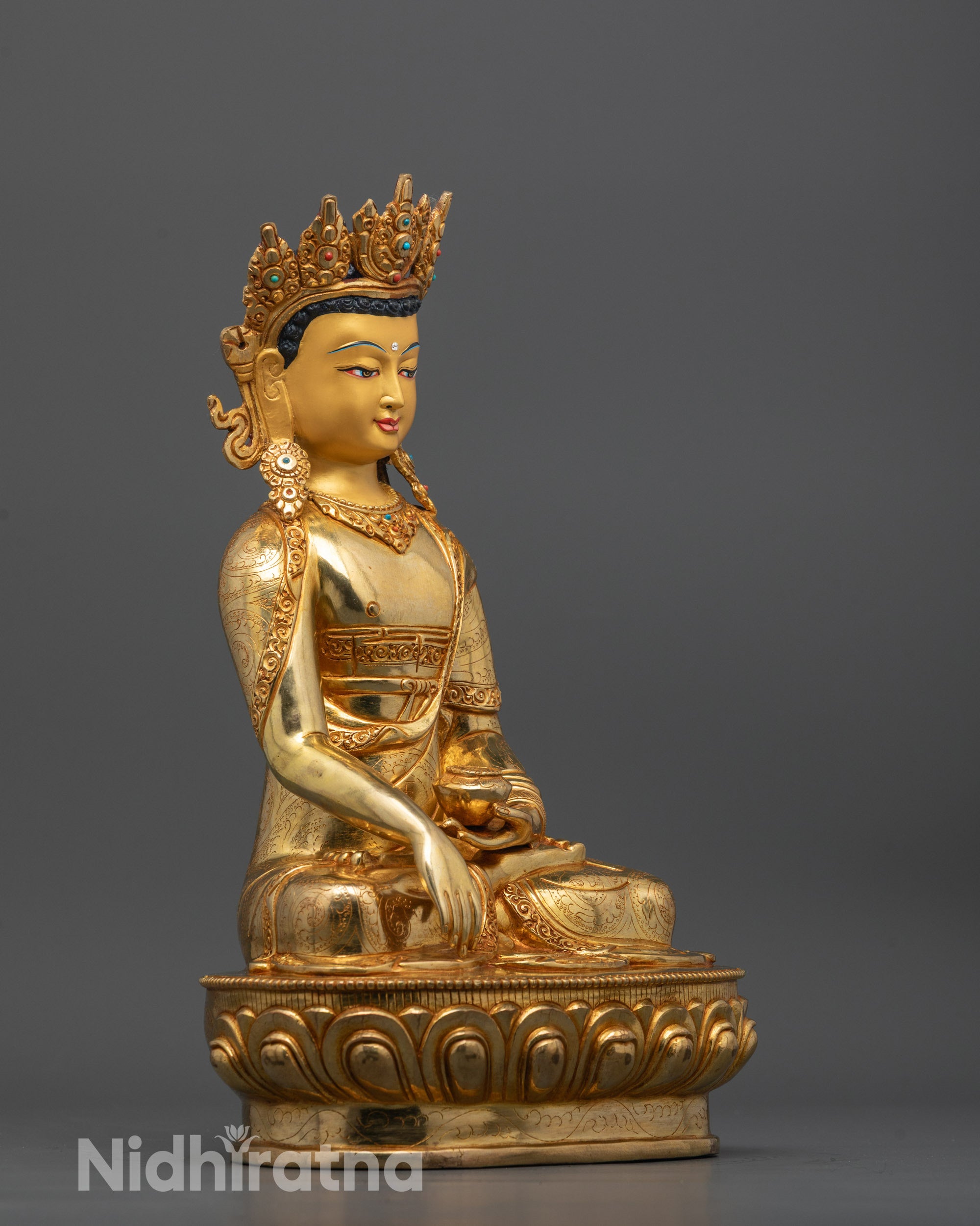 Side Angle of Crowned Shakyamuni Buddha on Lotus Base