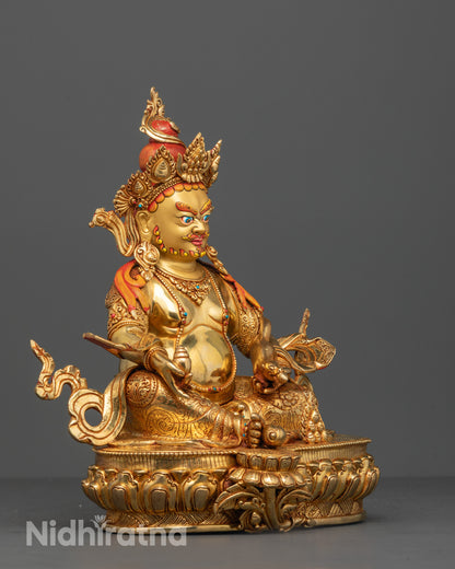 Side Angle of Dzambhala Seated on a Lotus Throne with Detailed Robes