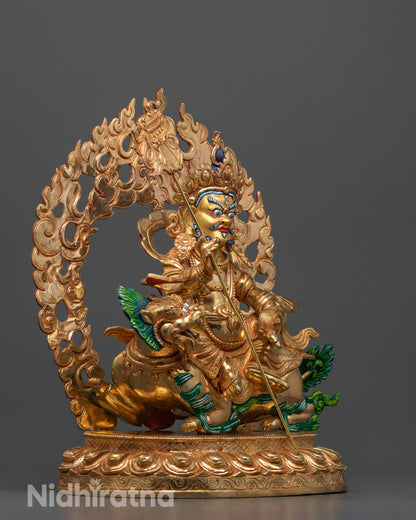 Side Angle of Gilded Namtoshe Statue with Fierce Halo