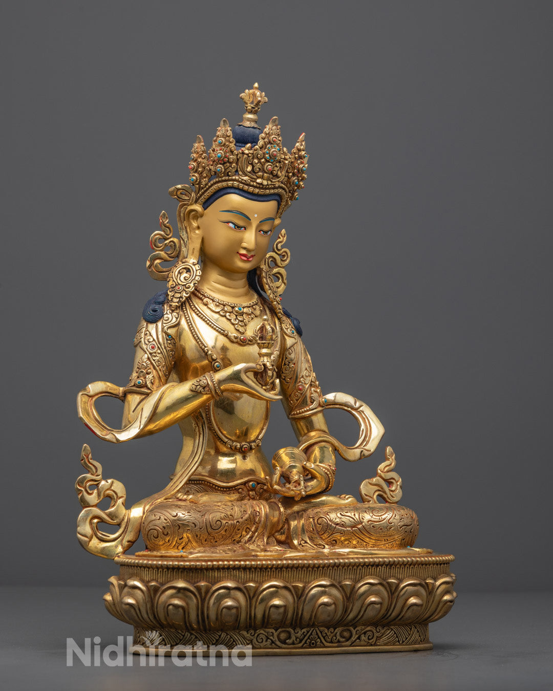 Hand-Carved Vajrasattva Sculpture – Vajra and Bell Symbolism Highlighted

