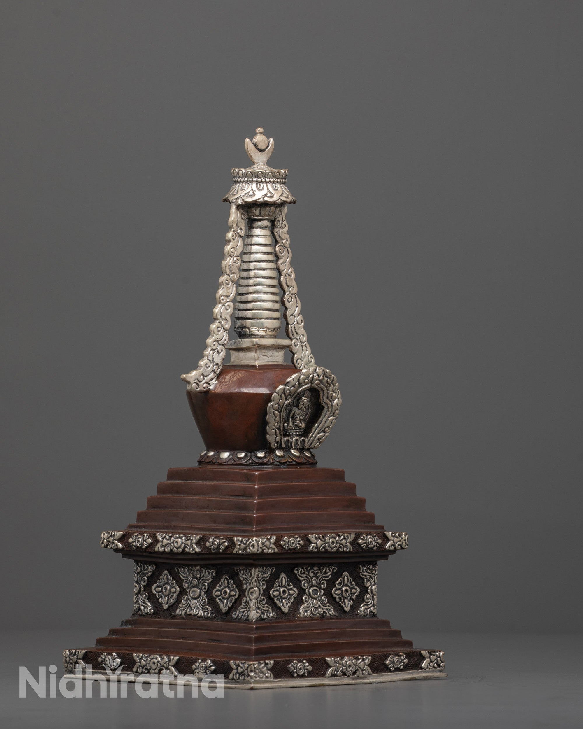 Side Angle of Intricately Designed Shakyamuni Buddha Stupa