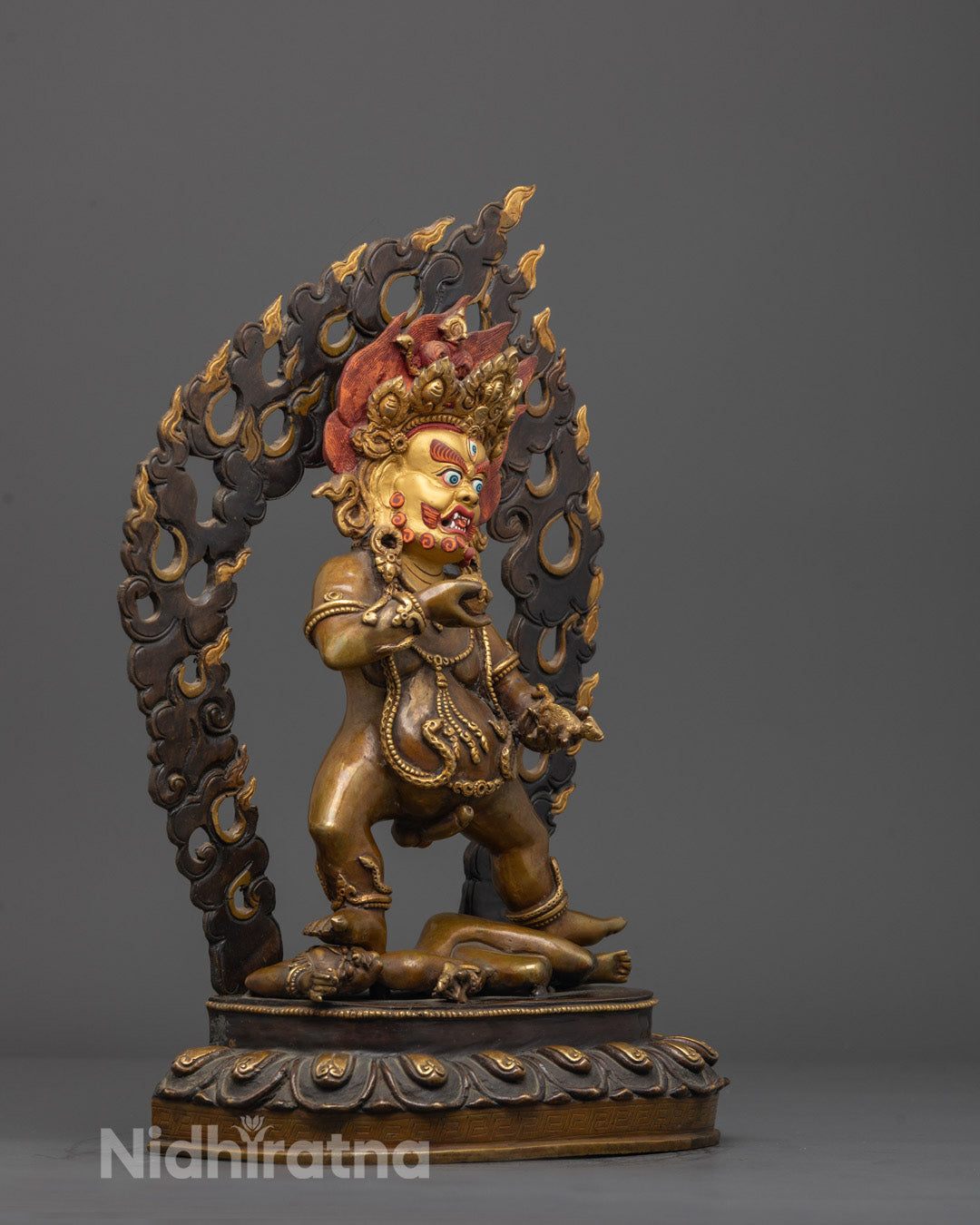 Side Angle of Nepalese Black Dzambhala Statue Featuring Traditional Patan Craftsmanship