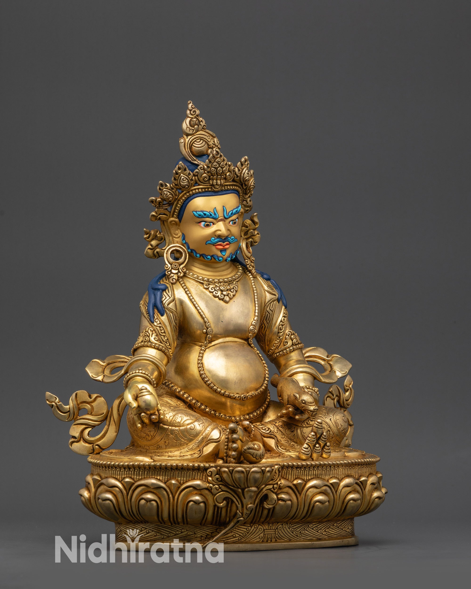 Side Angle of Prosperity God Dzambhala Holding Citron Fruit and Mongoose