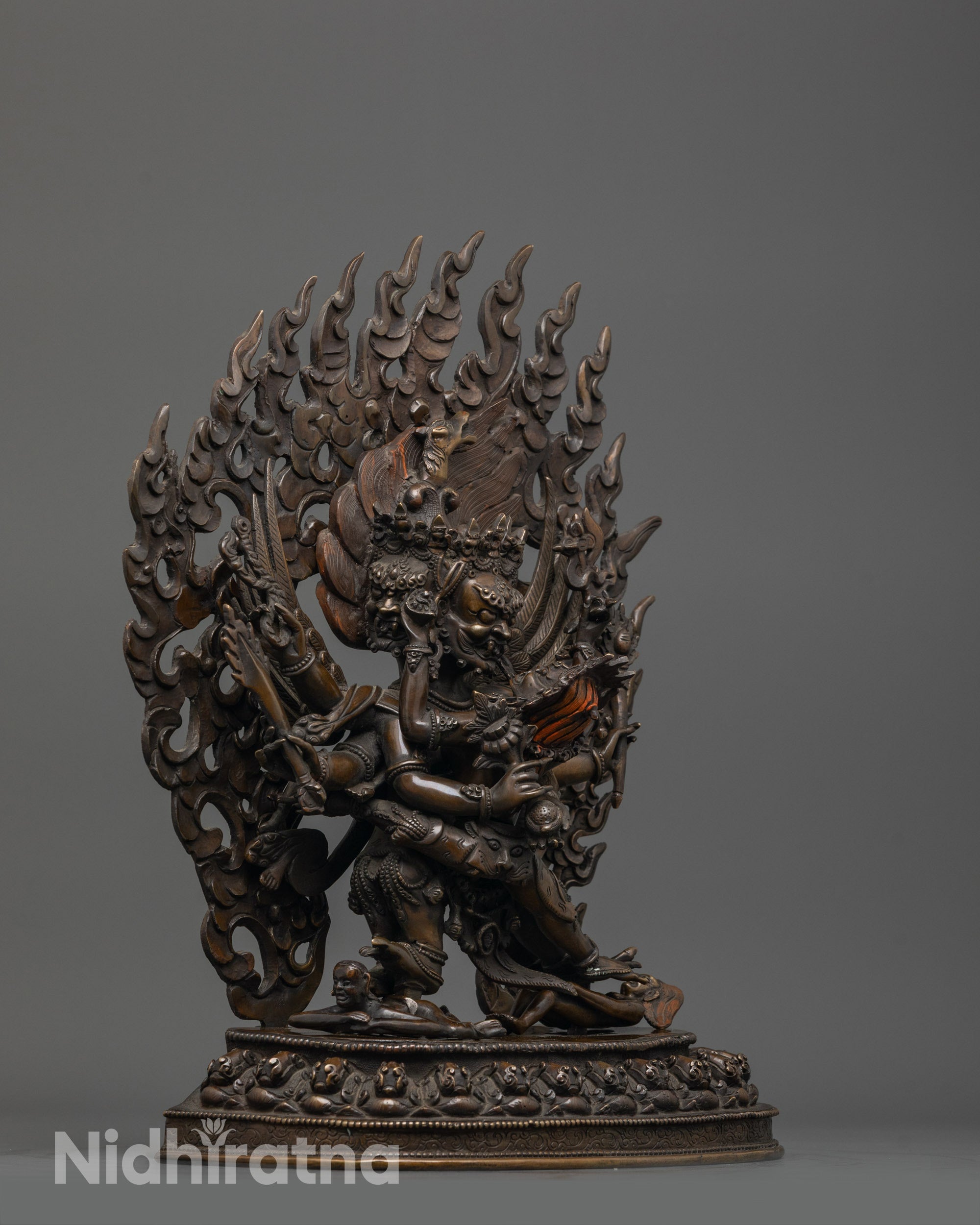 Side Angle of Traditional Hayagriva Statue Showing Consort Embrace