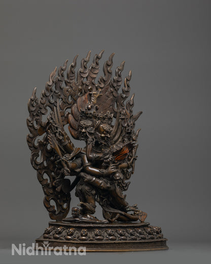 Side Angle of Traditional Hayagriva Statue Showing Consort Embrace
