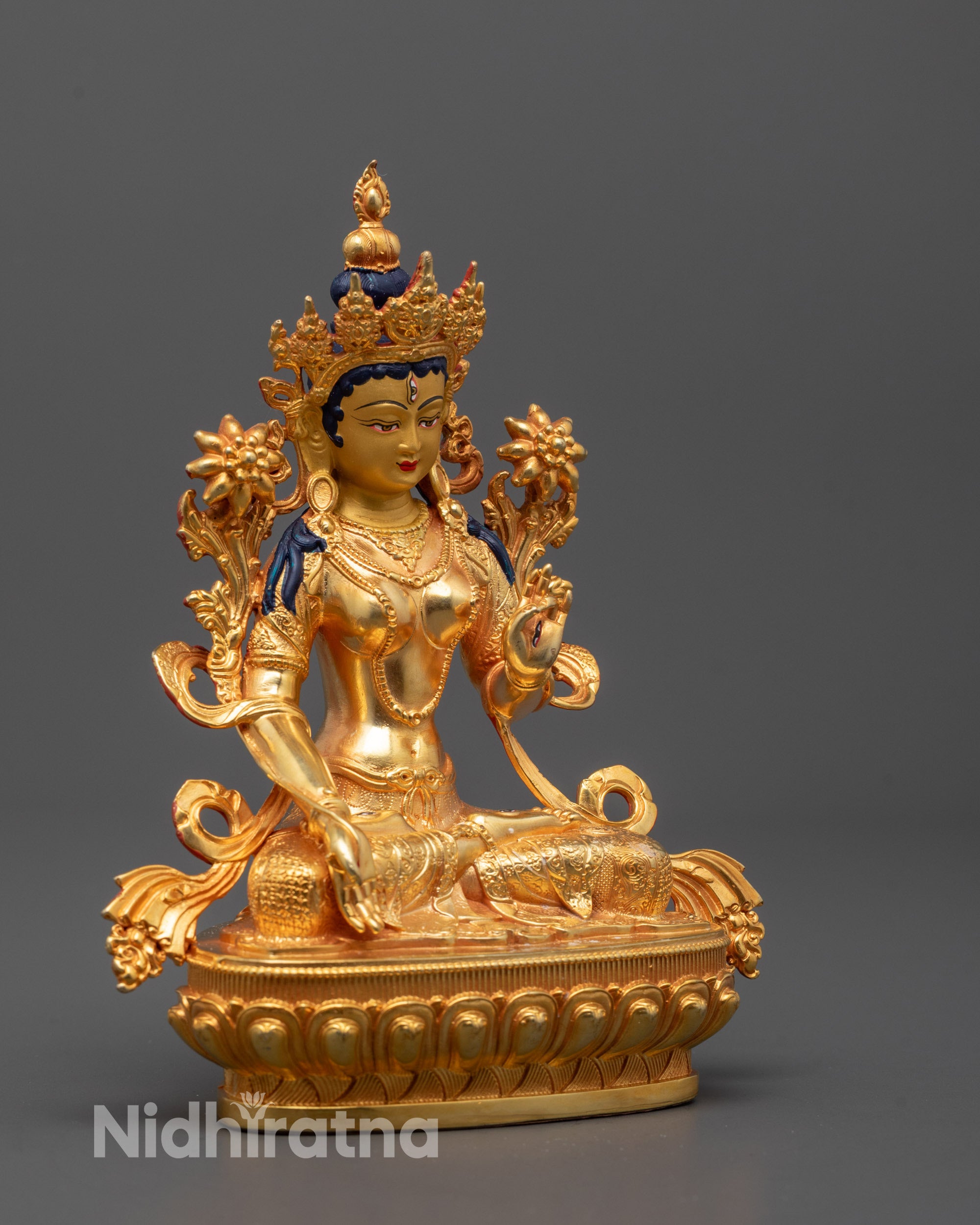 Side Angle of White Tara Sculpture | Detailed side view showing the elegant posture