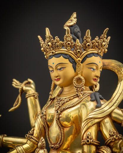 Vasudhara Statue Masterpiece side view close up with flowing robes and sacred objects in hands