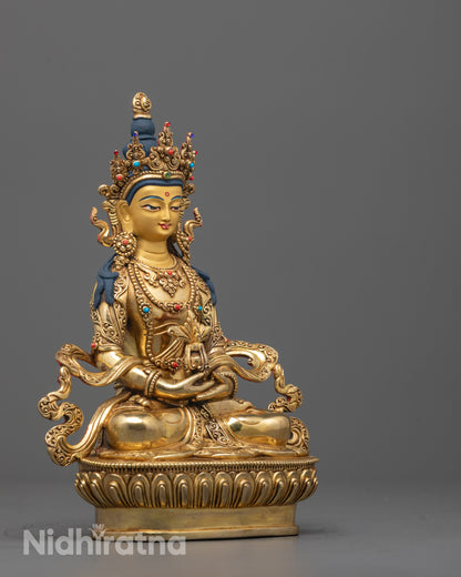 Side Profile of Amitayus Buddha Statue with Intricate Crown