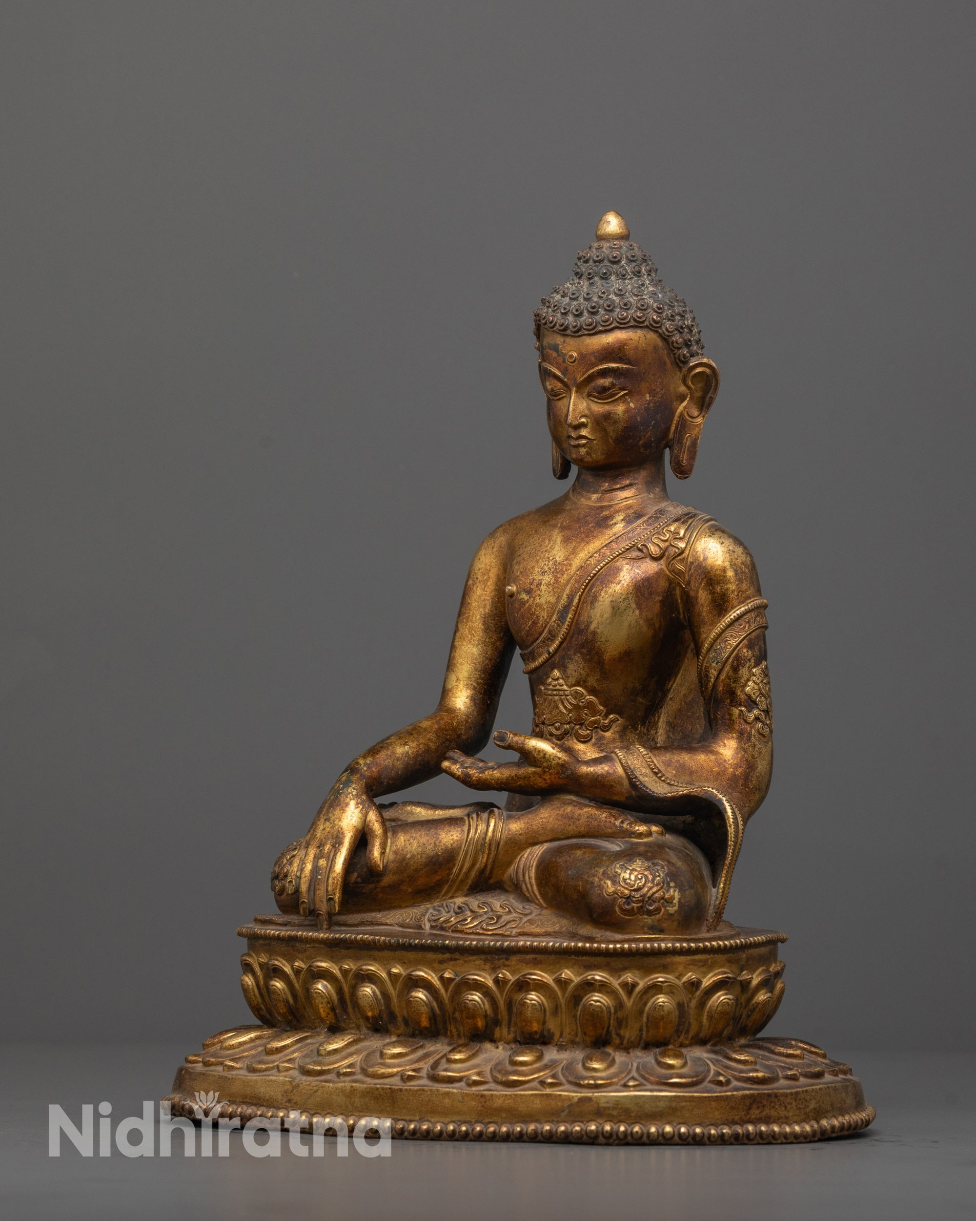 Side View of Antique Shakyamuni Buddha Sculpture Showing Meditative Posture