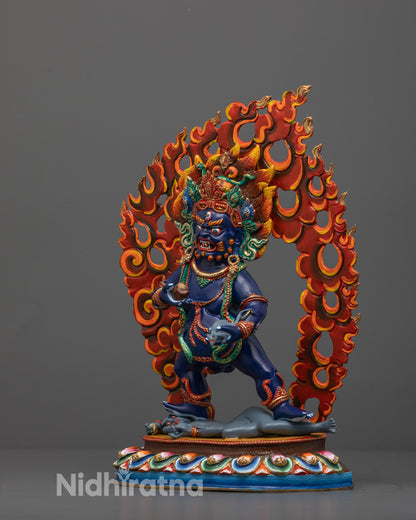 Side View of Copper Black Dzambhala Statue with Traditional Himalayan Detailing