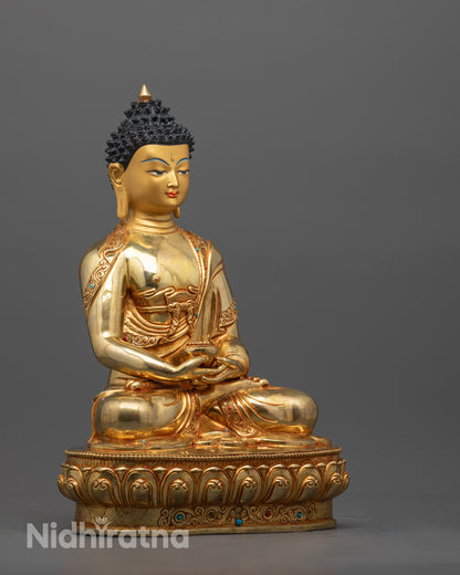 Side angle close-up showing detailed 24k fire gold gilding on the Amitabha Buddha Statue