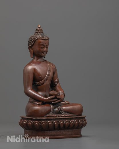 Side angle of Amitabha Buddha Statue showing robe folds and handcrafted details