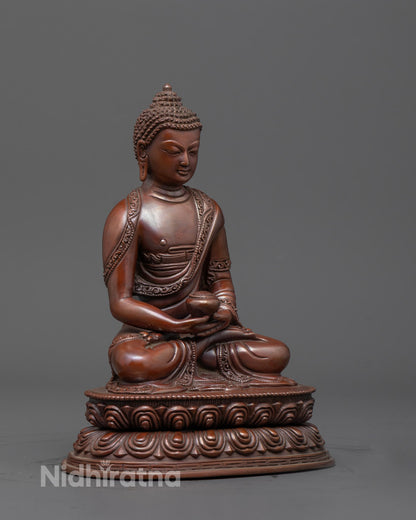 Side angle of Amitabha Buddha statue highlighting intricate carvings and spiritual symbolism