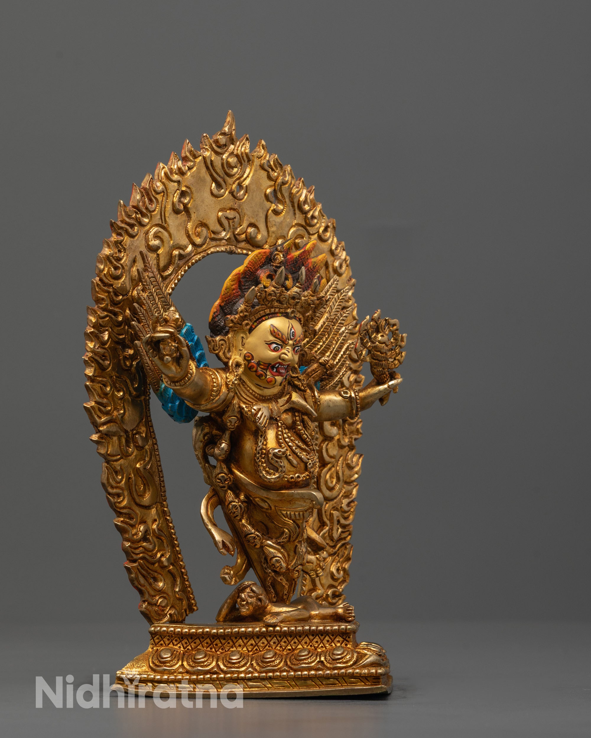 Side angle of Dorje Phurba Statue highlighting the glowing halo