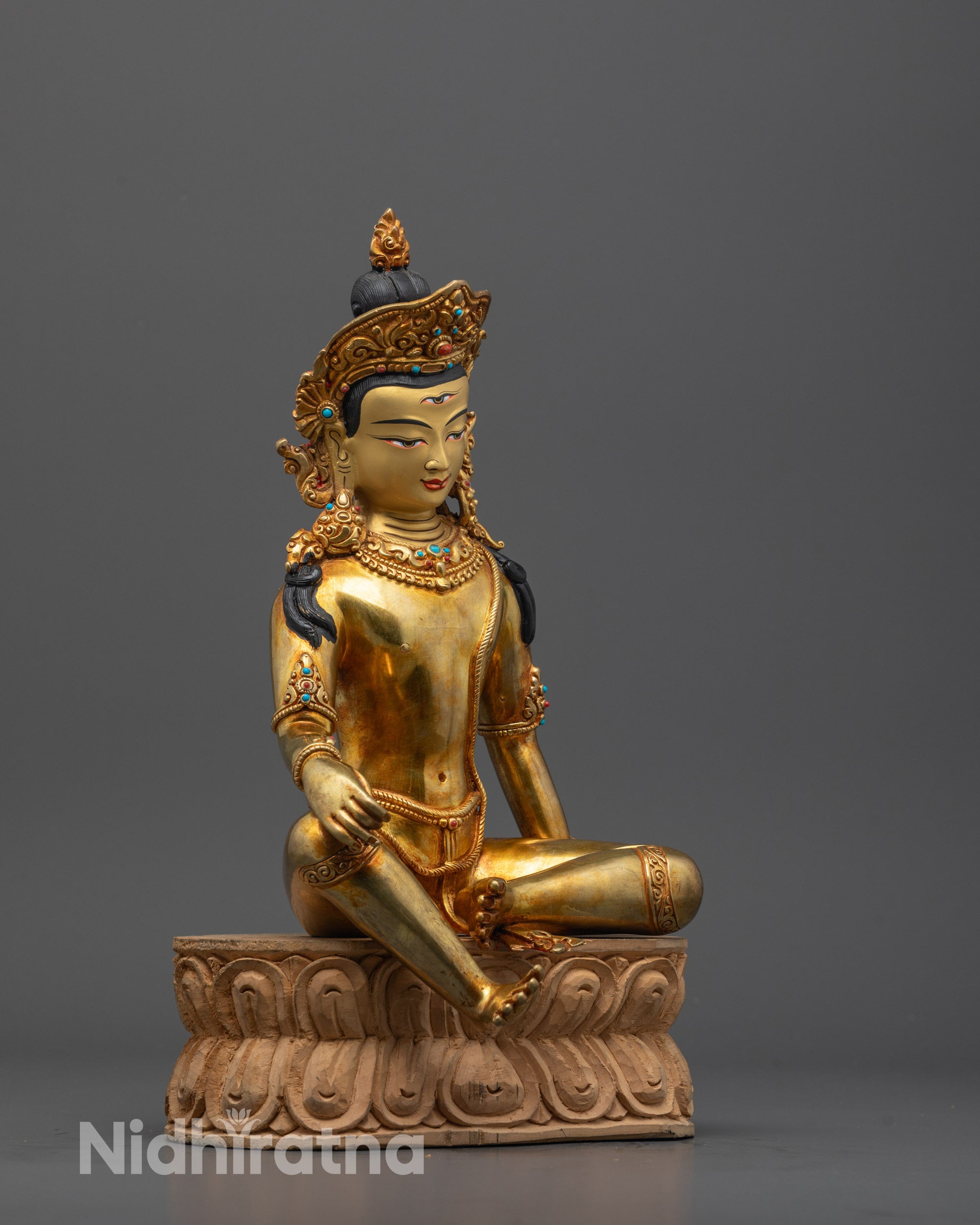 Side angle of handcrafted Indra Statue showcasing expert Nepalese artisan details