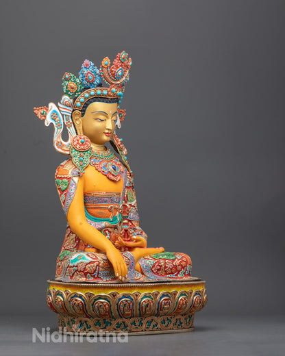 Mitrugpa Buddha sculpture highlighting premium craftsmanship and silver-gold plating