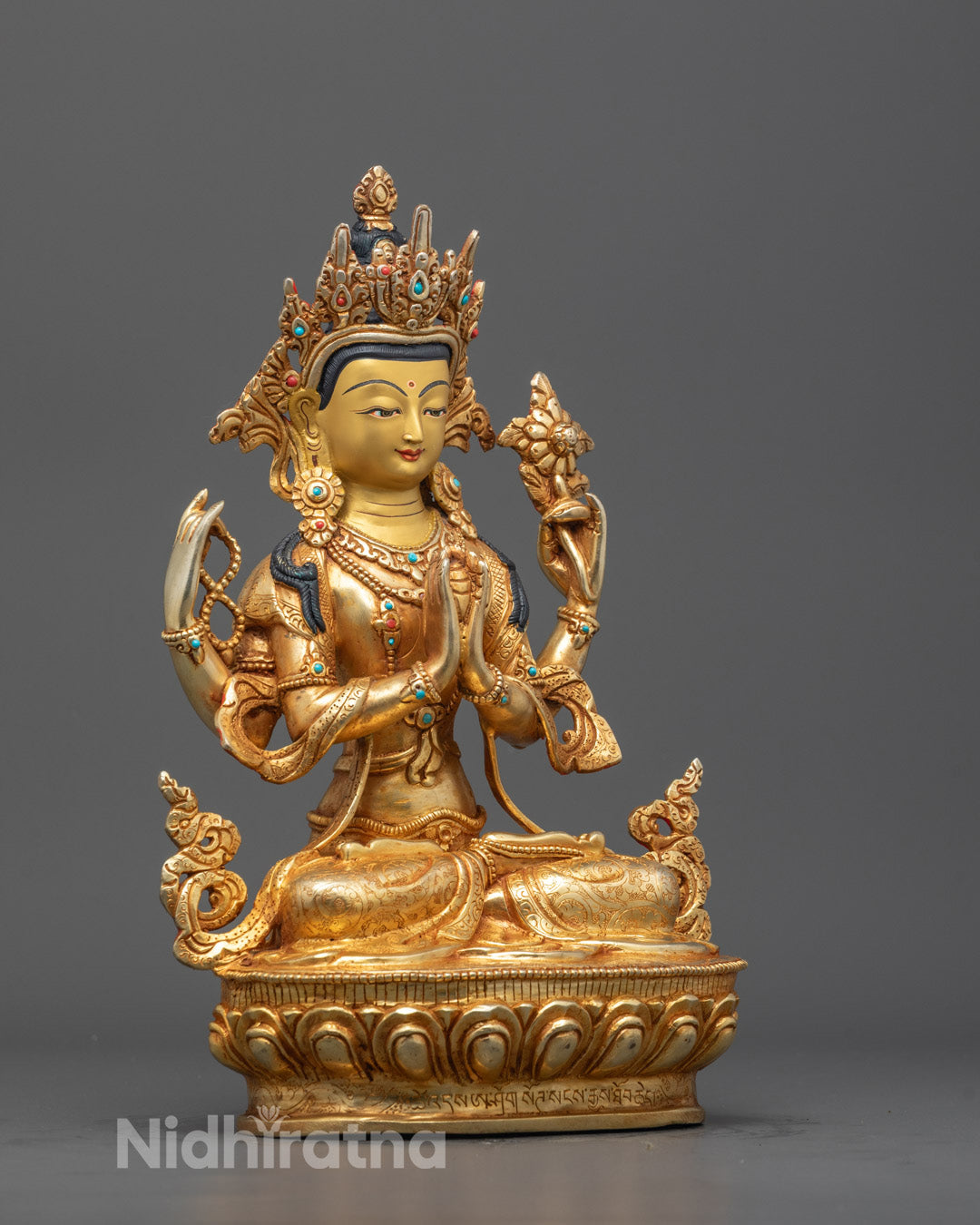 Side angle of Nepalese Chenrezig Statue with detailed craftsmanship