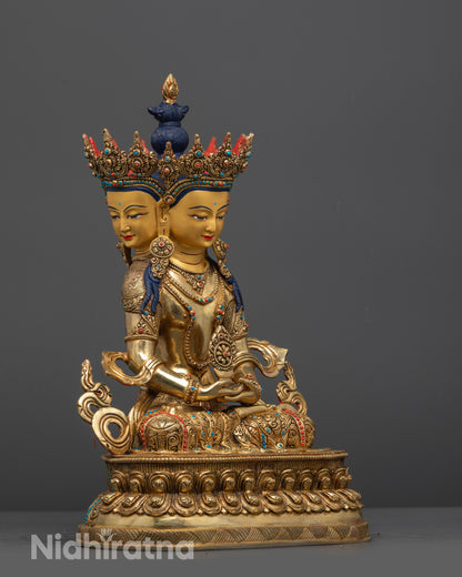 Side angle of Vairocana Buddha Statue highlighting copper base