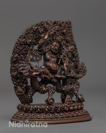 Side angle of White Dzambhala Statue showing intricate robe and dragon details