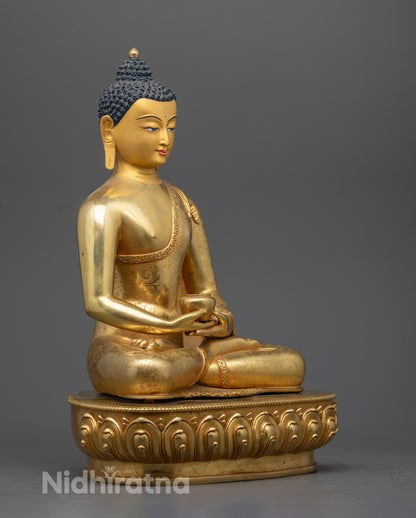 Amitabha Buddha Statue highlighting the flowing robe design, hand-carved lotus throne, and fine craftsmanship.