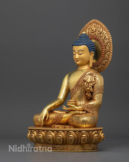 Showcasing the intricate carving, rich color detailing, and meditative posture that reflects his moment of enlightenment under the Bodhi tree.