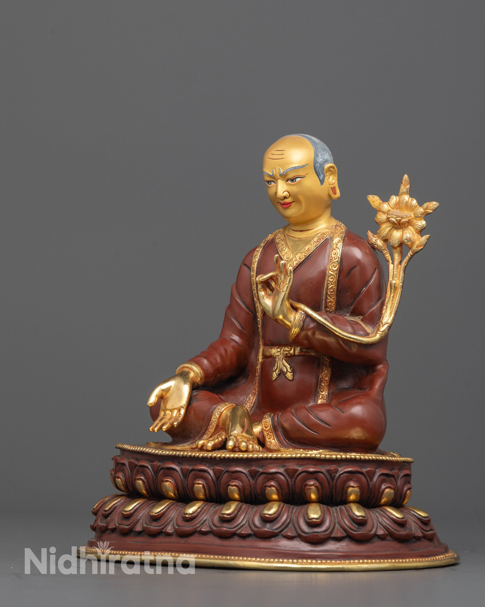 Side angle showing detailed robes and sacred objects of Sakya Masters Statue Set