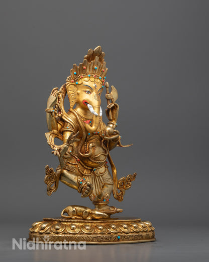 Side angle showing intricate details of Ganesh’s lotus seat and ornate craftsmanship