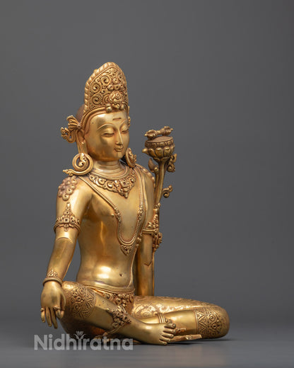 Side angle showing the ornate crown and delicate uptala flower with vajra symbol