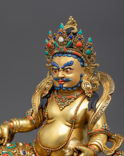 Side close up Dzambhala face highlighting fierce gaze and turquoise inlays