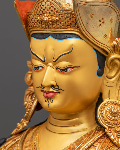 Side close up face of Tsokye Dorje Statue highlighting wrathful expression
