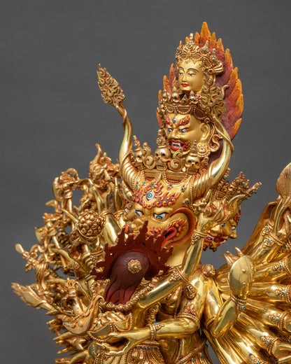 Side face close-up of Yamantaka deity with skull garland and wrathful features