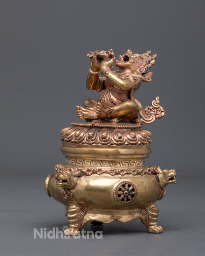 Side profile of Dorje Khadro Buddha statue with intricate hand-carved details