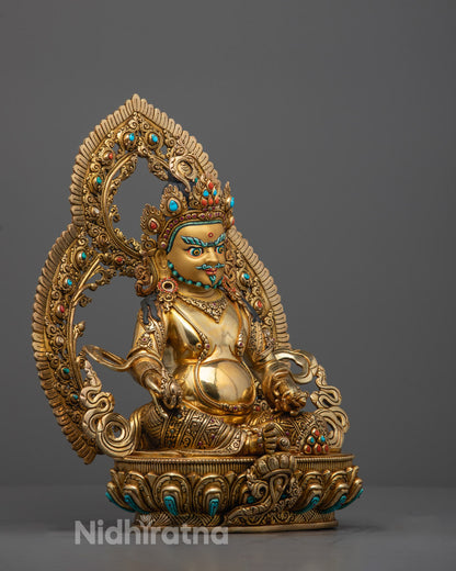 Side profile of Dzambhala Statue highlighting intricate copper craftsmanship